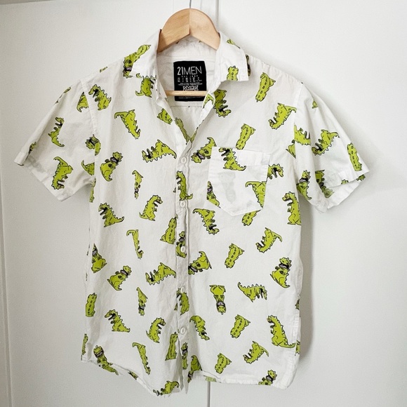 Rugrats Reptar Dinosaur button down short sleeve - medium by Forever 21 Men - Picture 1 of 3
